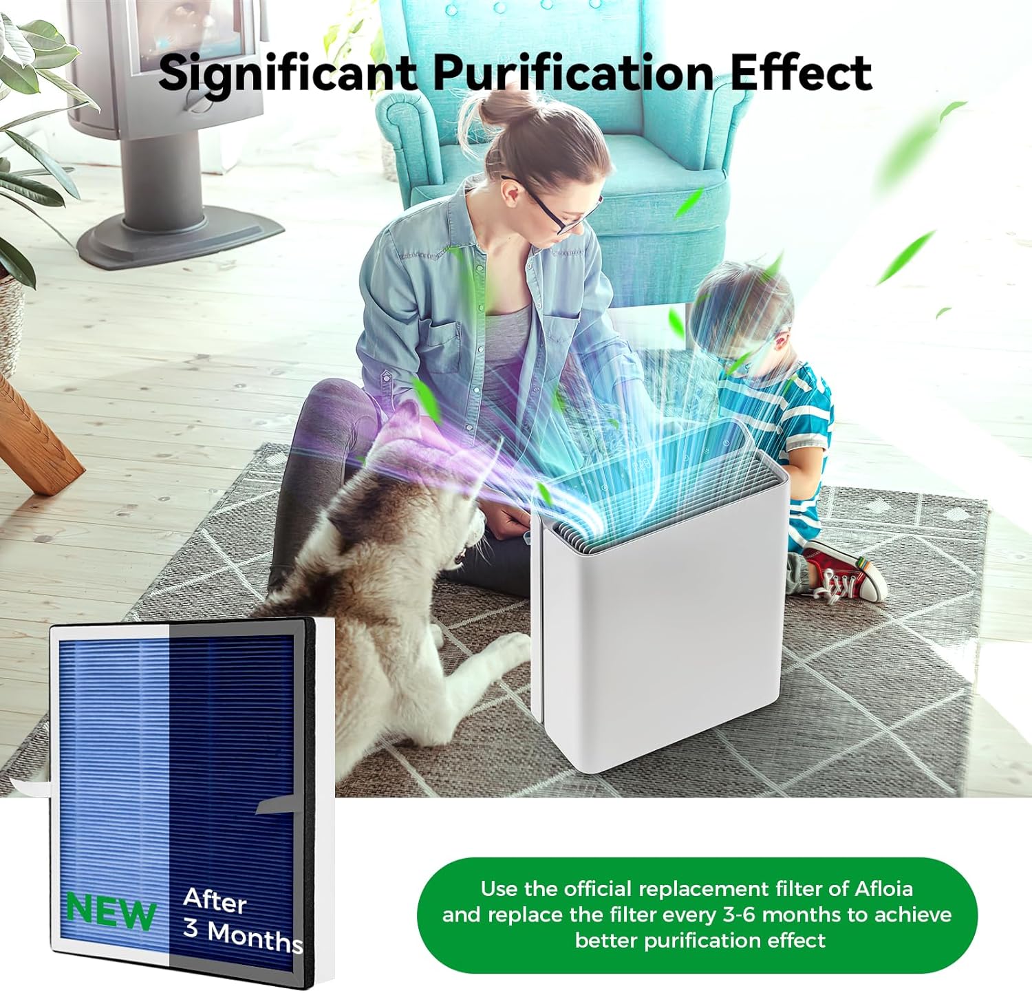 Afloia Air Purifier for Home Large Room Bedroom Up to 2000Ft² with PM2.5 Air Quality Monitor Smart Auto Mode, Built-in 4-Layer Filter and Additional Afloia Pet Allergy Filter