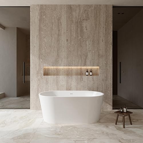 Miniatura 2 de Carissa - Bañera independiente de 60 pulgadas en color blanco con drenaje blanco brillante y ribete de desbordamiento