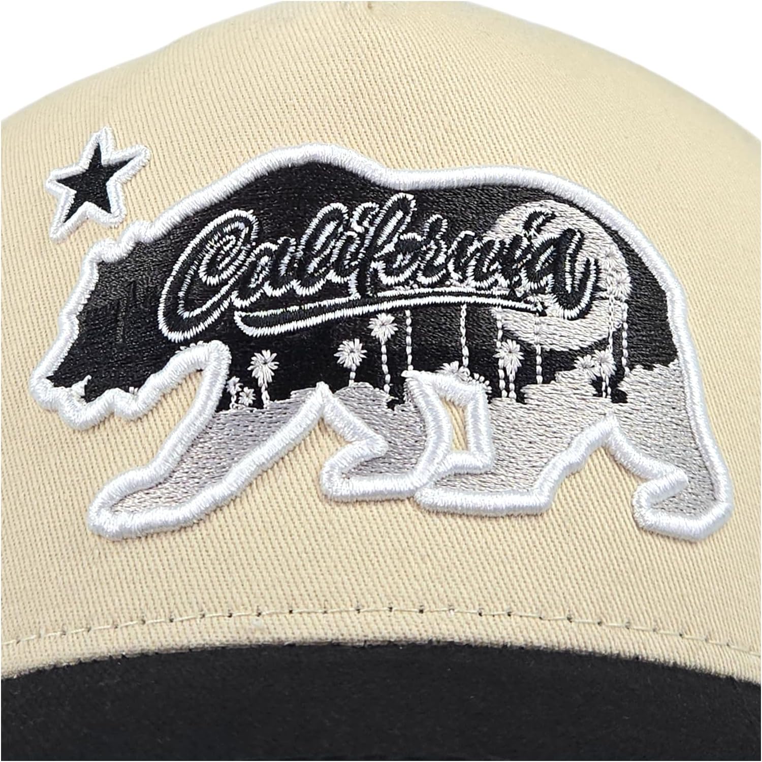 California Republic Bear Embroidered Snapback A Frame Trucker Hat