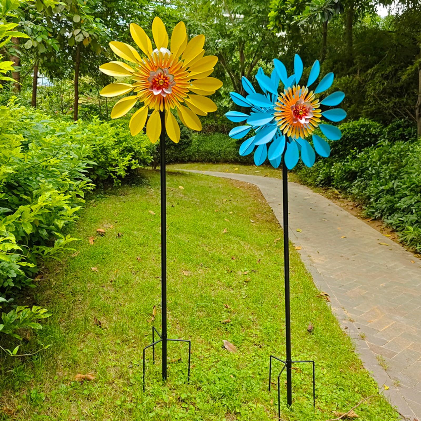 Girandola Da Giardino All'Aperto, Decorazioni Per Cantieri Eolici 190x42cm,Sfera Di Vetro Ad Energia Solare Con Cinetica Acchiappavento,Blue