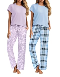 ELESOL 2 Piece Outfits For Women Lounge Sets Pajama Sets Short Sleeve Top and Pants with Pockets
