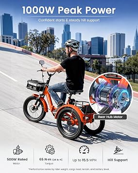 MOONCOOL Electric Trike for Adults, 500W/750W 48V Electric Tricycle for Adults, 20x3.0 Fat Tire 3 Wheel Electric Bike, Folding Aluminum Adult Tricycle with Removable Battery