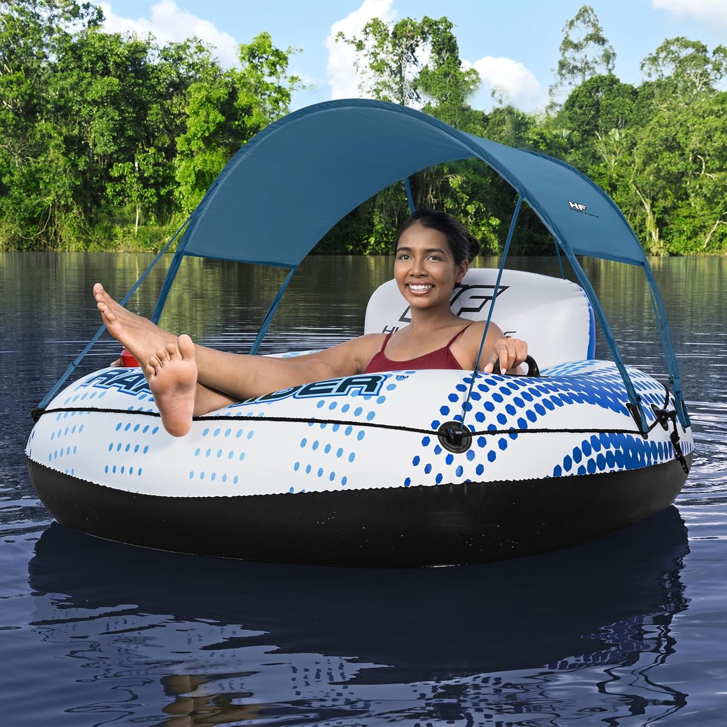 HYDRO FORCE Rapid Rider Canopy Tube 54" x 54"| Durable Inflata-Shield Material | UV Sun Protection | Built-in Cup Holder | Heavy Duty Handles. Ultimate Water Fun