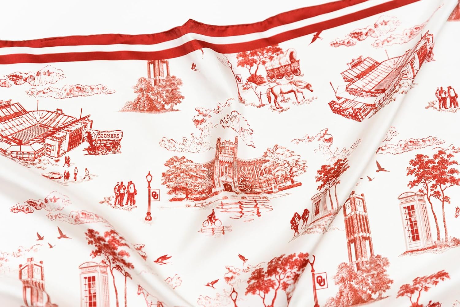 William & Lauren OU Silk Scarf – Official University of Oklahoma Sooners Toile Crimson & Cream Women’s Accessory