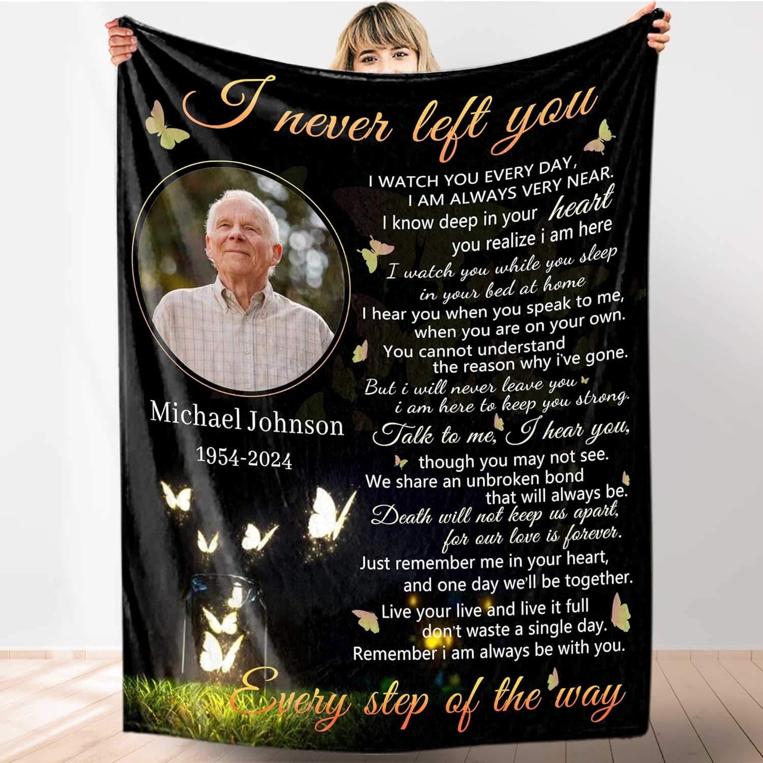 Artsadd Custom Memorial Blanket with Picture for Loss of Loved One, Personalized Sympathy Photo Gift Blanket Name Date in Lovng Memory of Dad Mom Grandma Papa Forever in Our Hearts