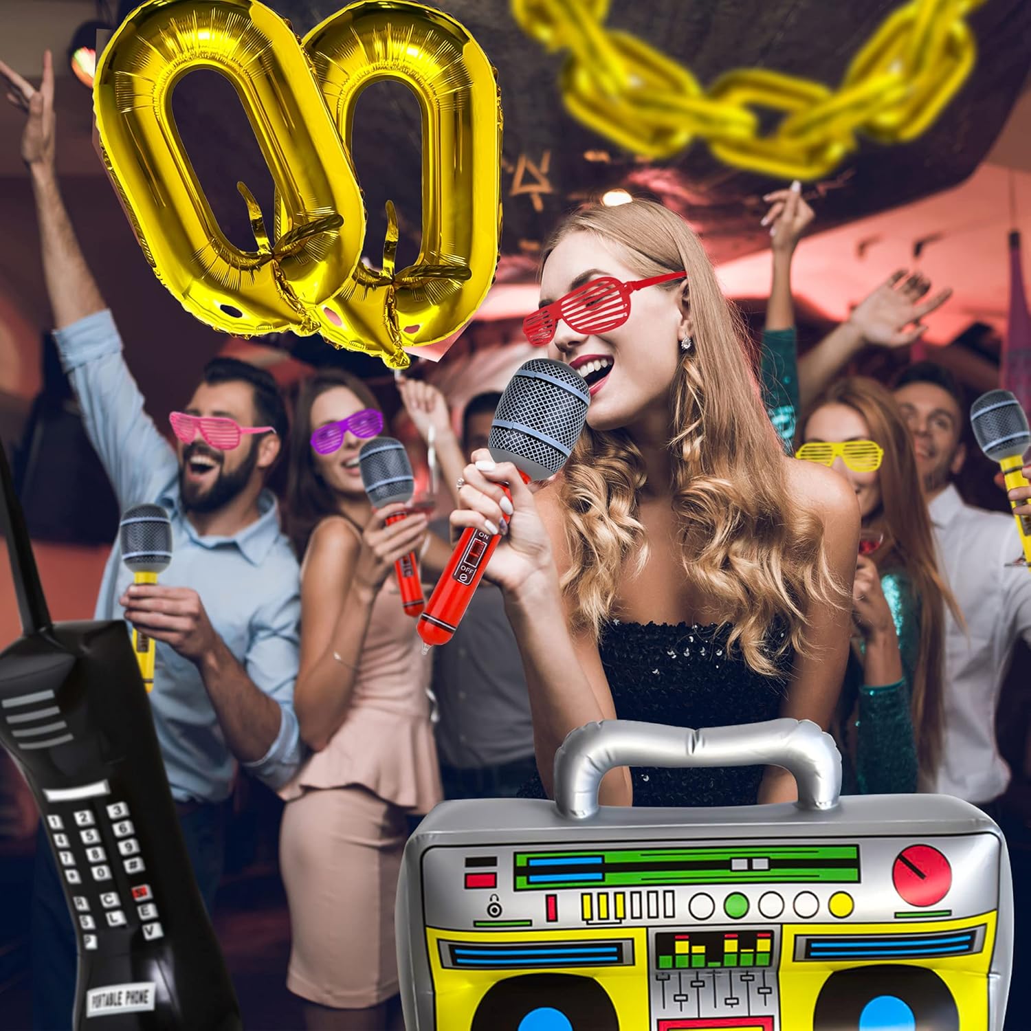 20 Packs Inflatable Radio Boombox Inflatable Mobile Phone Inflatable Microphone 16 Inch Gold Foil Chain Balloons for 80s 90s Rappers Hip Hop Costume Party Decorations - Image 7