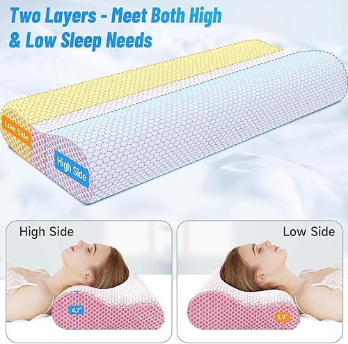 Miniatura 5 de CloudBliss Almohada de espuma viscoelástica, almohada cervical ergonómica con contorno de cuello para dolor de espalda y hombros, almohada
