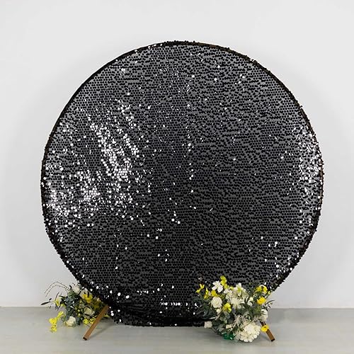 Efavormart - Funda para telón de fondo de lentejuelas color negro brillante para arco de boda redondo, 7.5 pies