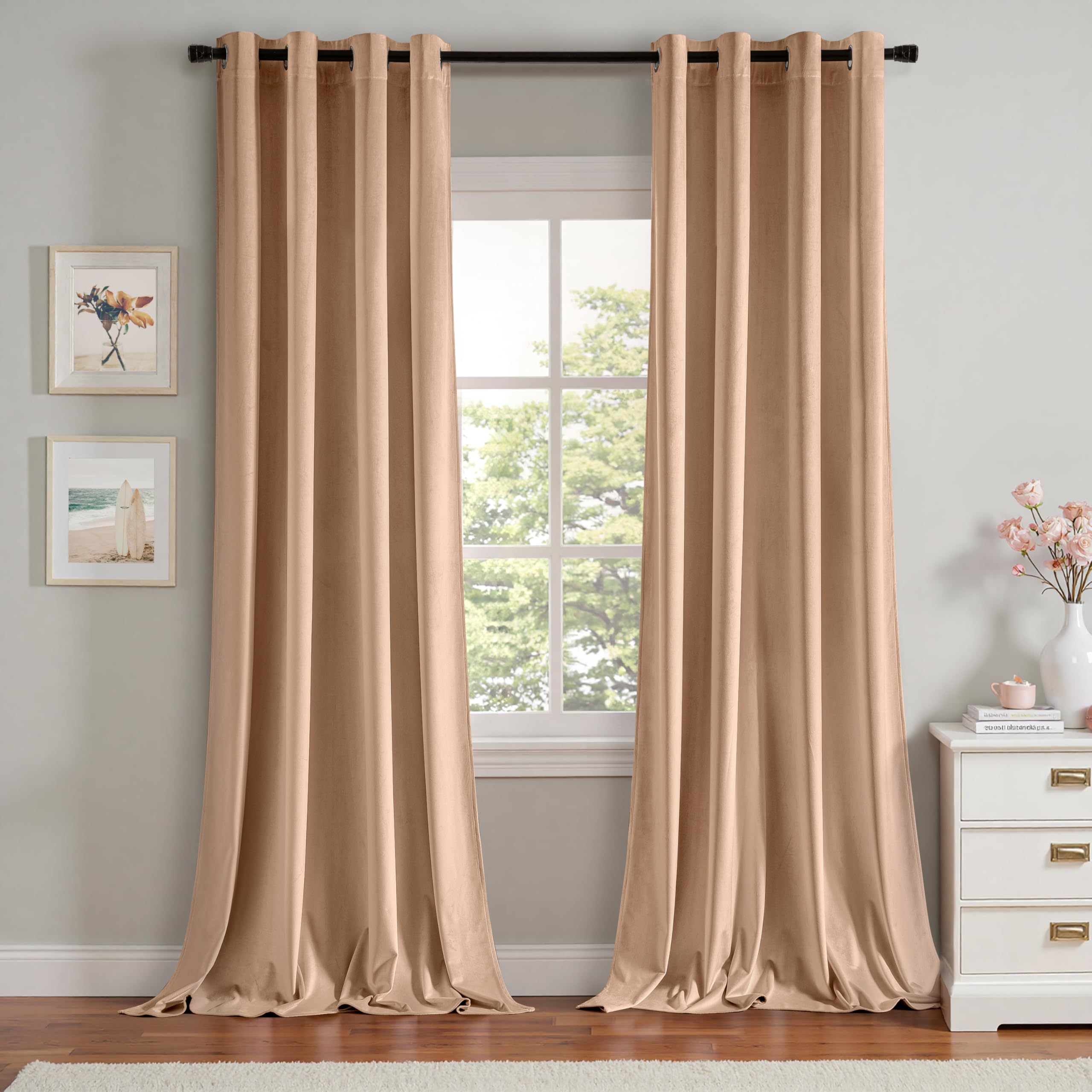MIULEE Velvet Curtains Blush Beige Elegant Grommet Thermal Insulated Soundproof Room Darkening Curtains/Drapes for Classical Living Room Bedroom Decor