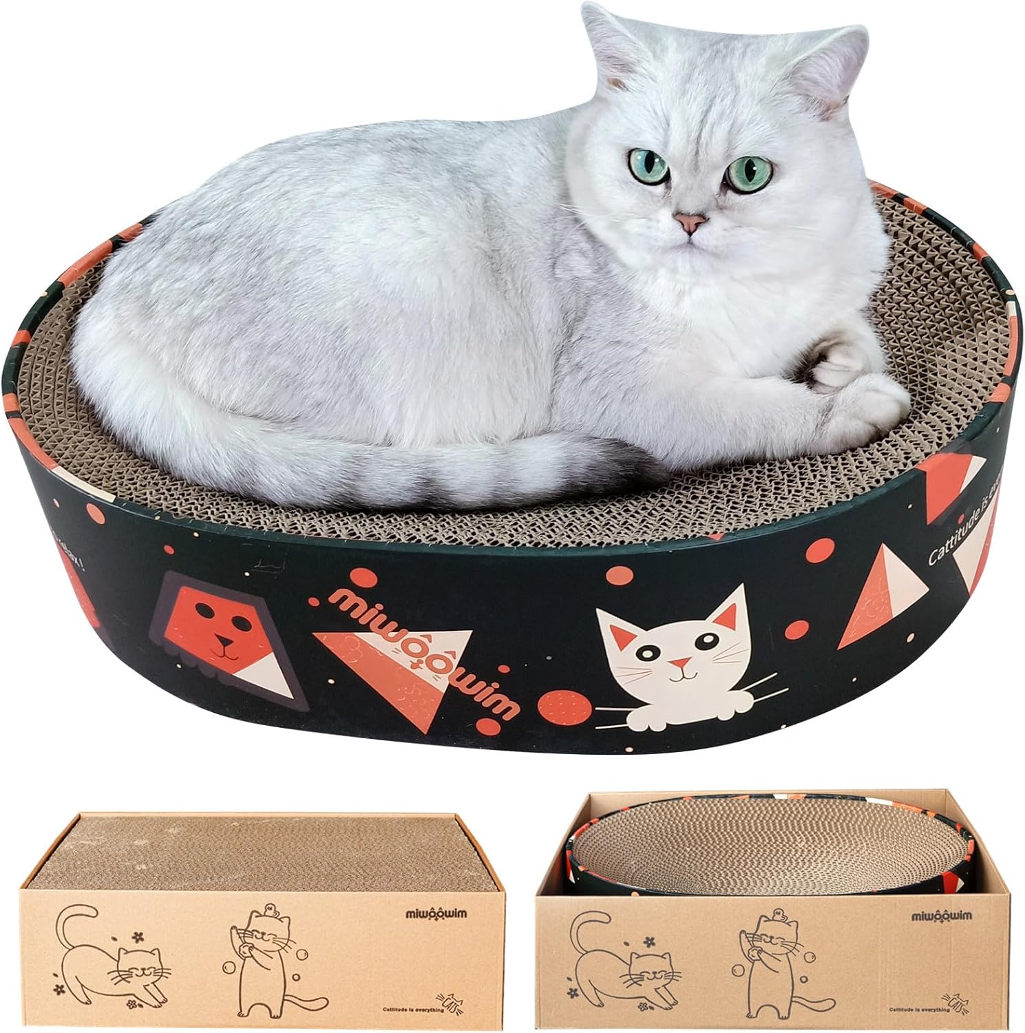 Miwoowim 3PCS Oval Shape Cat Scratcher Cardboard Bed