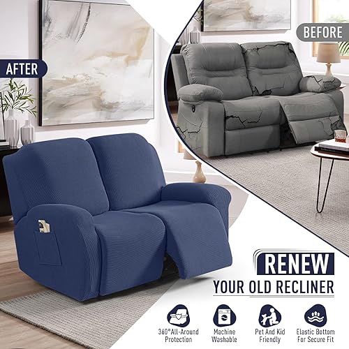 Miniatura 56 de TAOCOCO Fundas para sofá reclinable, 8 piezas, fundas elásticas para sofá grande de 3 asientos, fundas reclinables, protector de muebles con patrón