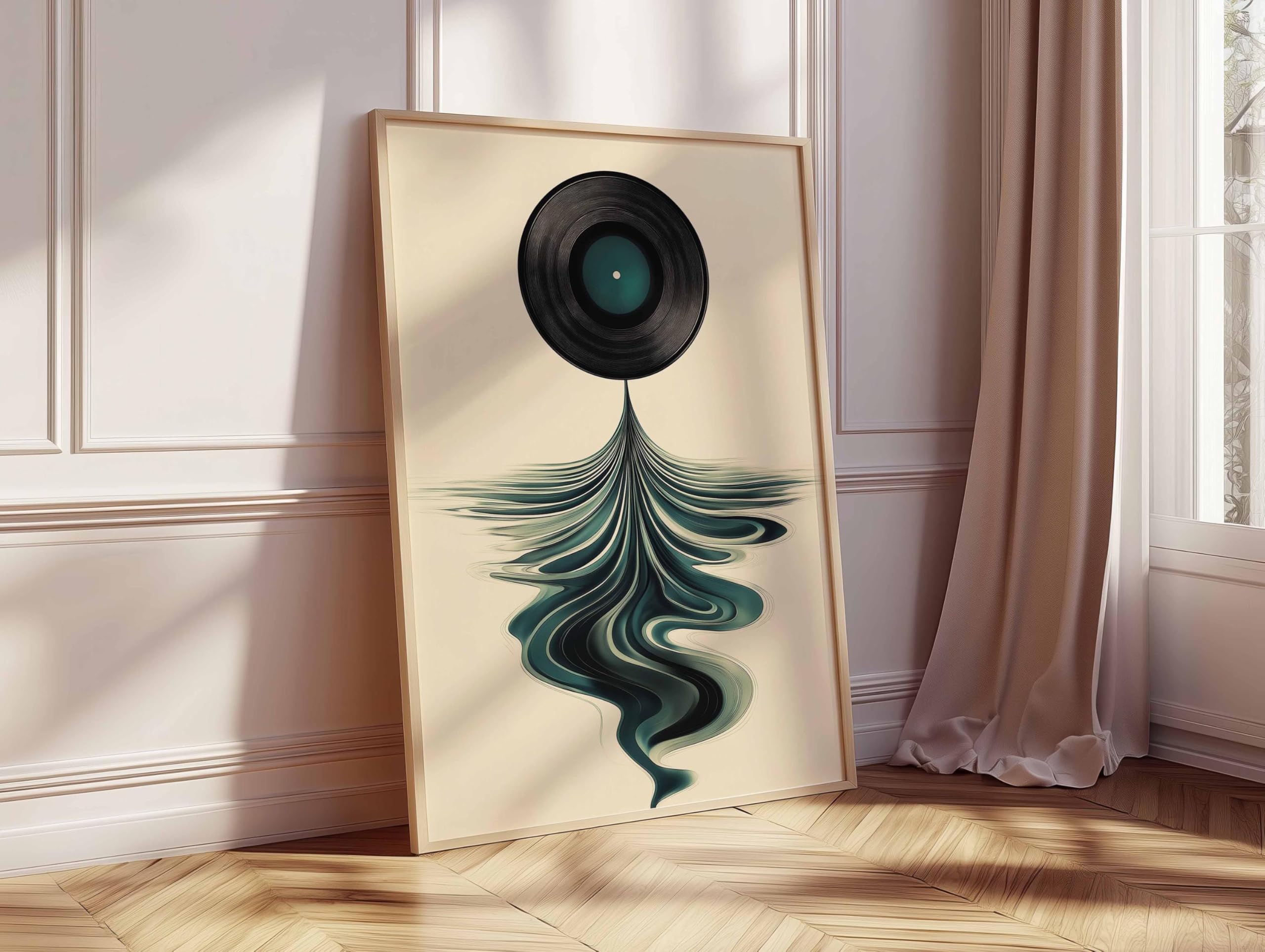 CAOXTART Abstrakcyjna płyta winylowa, płótno ścienne, nowoczesny plakat muzyczny, retro obraz winylowy, geometryczna grafika, minimalistyczny druk muzyczny (40 x 60 cm / ramka wewnętrzna)