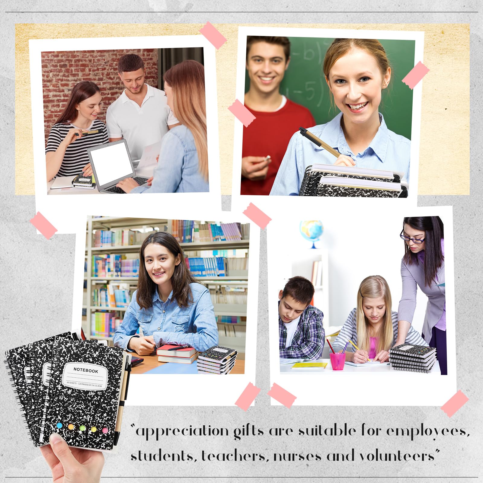 Dunzoom 24 juegos de cuadernos en espiral a granel, bloc de notas rayado con bolígrafo, notas adhesivas, pestañas de índice de colores, cuaderno de bolsillo de 5.2 x 4.1 pulgadas para suministros de