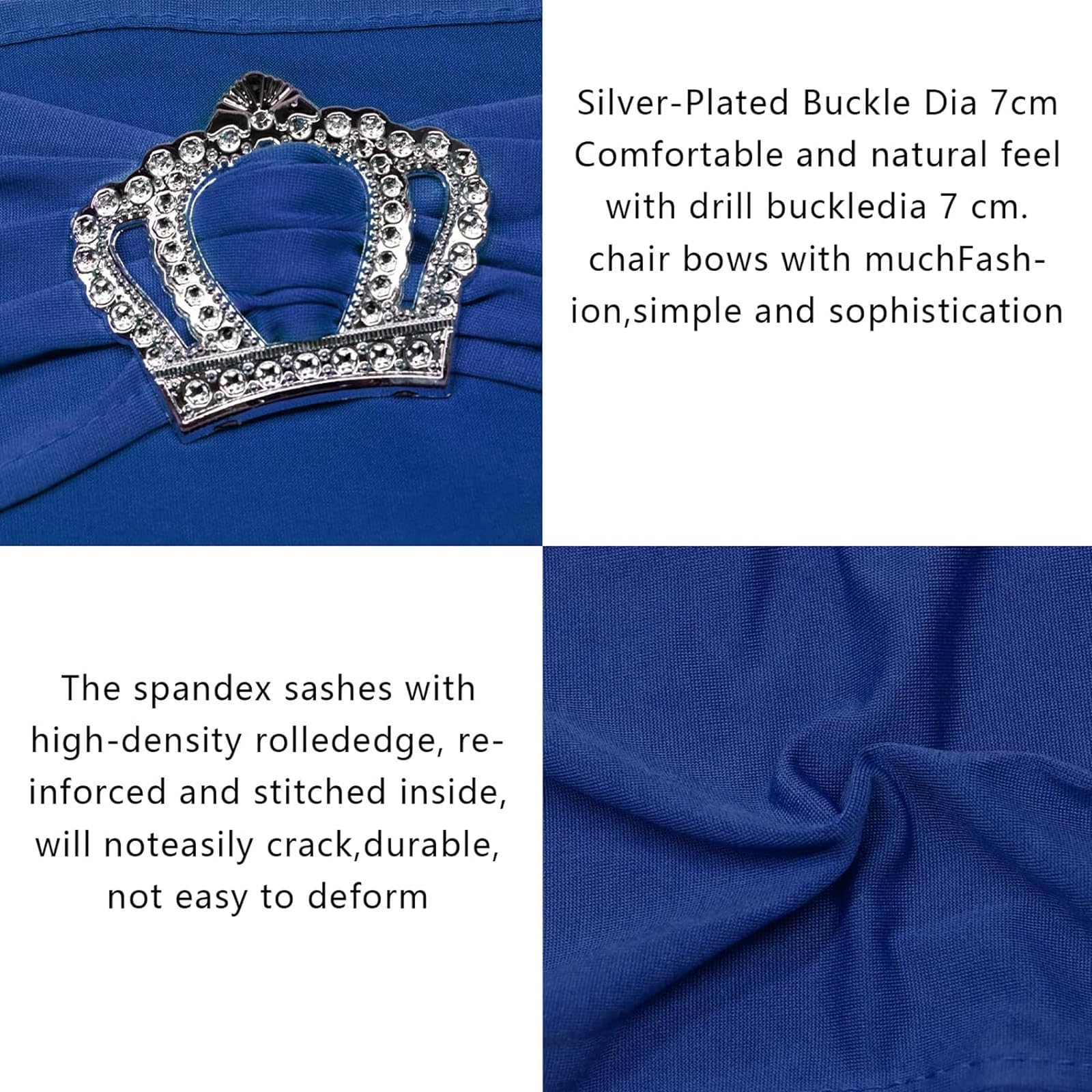 Spandex Chair Sashes 50pc Blue Elastic Chair Sashes with Bow tie and Crown Buckle,Suitable for Decoration at Receptions, Parties,Events,Banquets, and Wedding Banquets