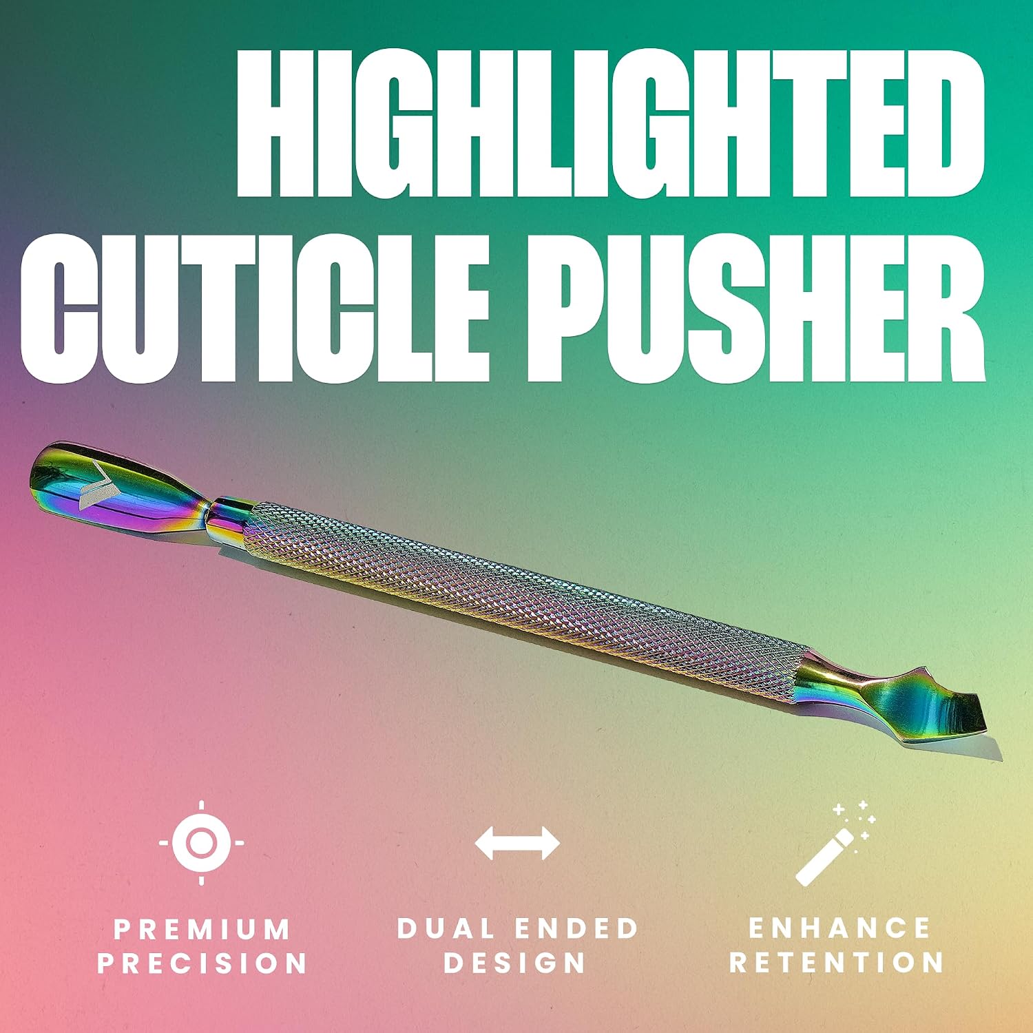 V Beauty Pure Cuticle Nail Pusher, Dual Ended, Non-Slip Handle, Highlighted