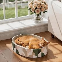 Conlun 2 in 1 Oval Cat Scratching Post, Corrugated Cardboard Cat Scratching Post for Indoor Kitten Beds Furniture Protector for Sofas, Carpets and Sofas