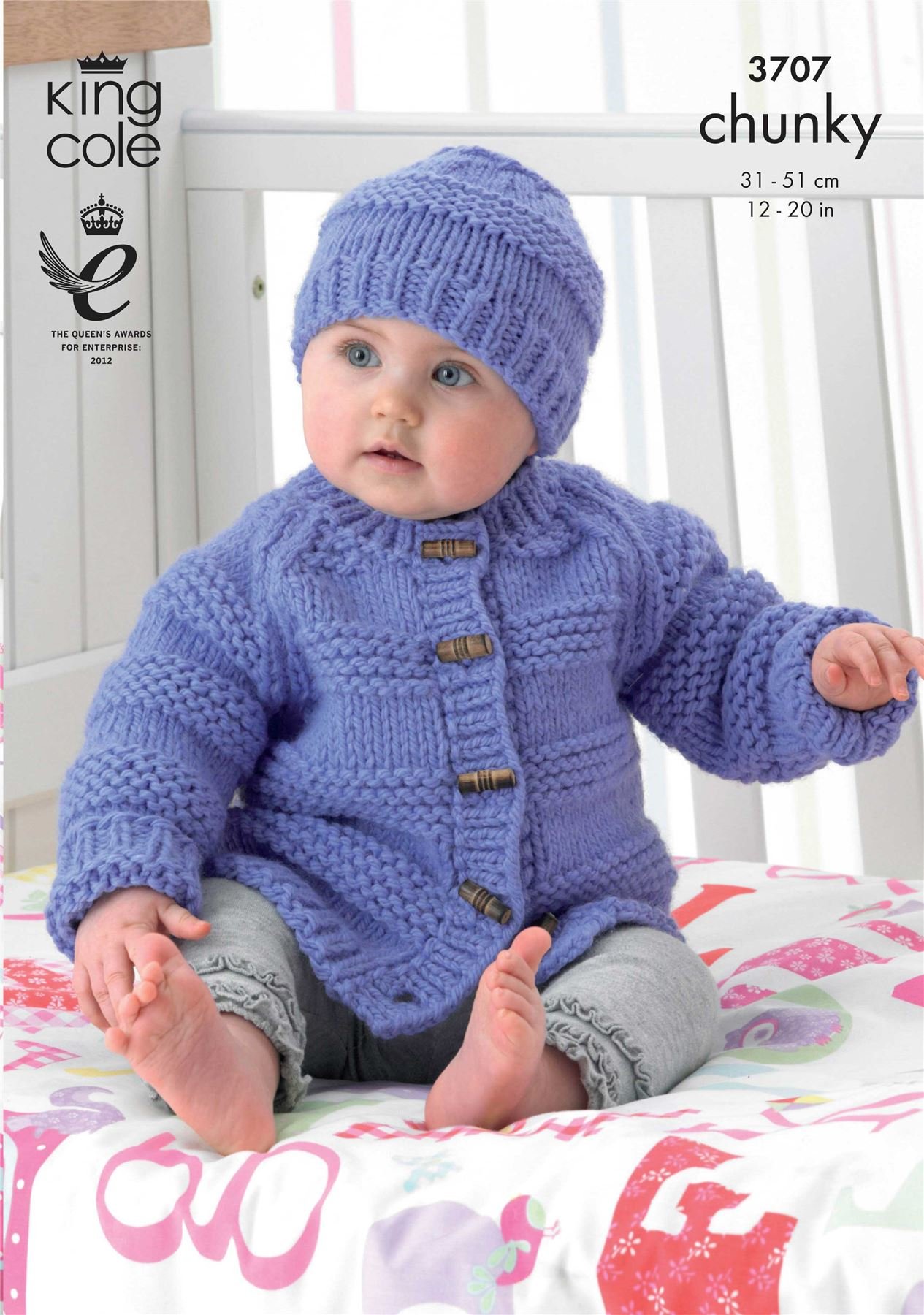 King Cole Baby Chunky - Jacket, Mitten and Hat Pattern 3707 12" - 20" (31-51 cm)