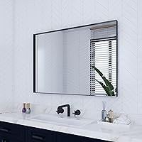 Vista 13 de VocalStar - Espejo de baño negro de 16 x 24 pulgadas para pared, espejo rectangular de esquina cuadrada con marco de metal negro para tocador