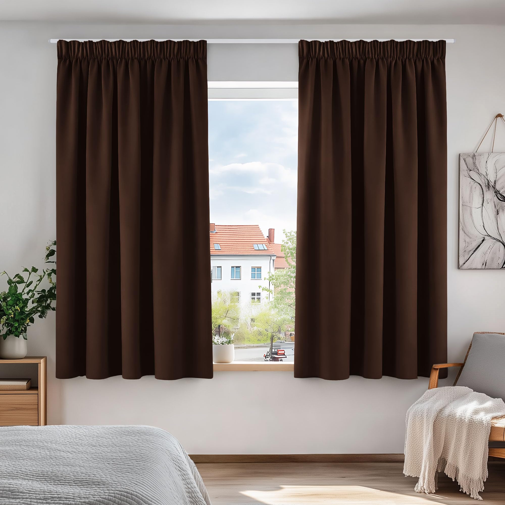 Deconovo Boys Chocolate Solid Curtains Thermal Insulated Tape Top Blackout Curtains For Room 66 X 54 One Pair