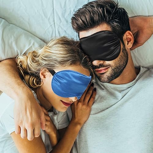 Miniatura 7 de BBTO 8 máscaras para dormir, antifaz de seda para dormir con correa ajustable, máscara opaca para los ojos para dormir, máscara de seda suave para