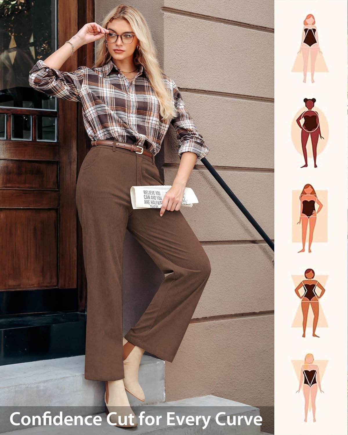 GRAPENT Corduroy Wide Leg Pants Woman High Waisted Fall Business Casual Elastic Waist Loose Trendy Trousers with Pockets - Image 5
