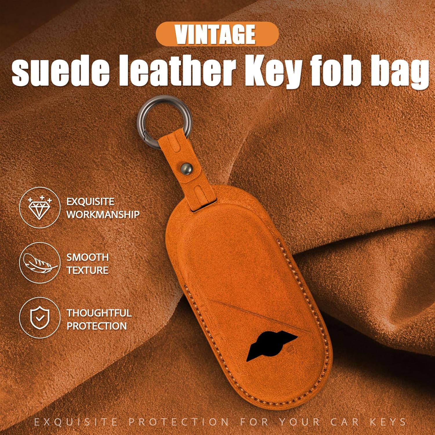 Suede Leather Car Key Cover Compatible with MINI Cooper F65 F66 F67 2023 2024 2025 Countryman U25 Smart Key Fob Case Protective Key Bag, Dark Grey