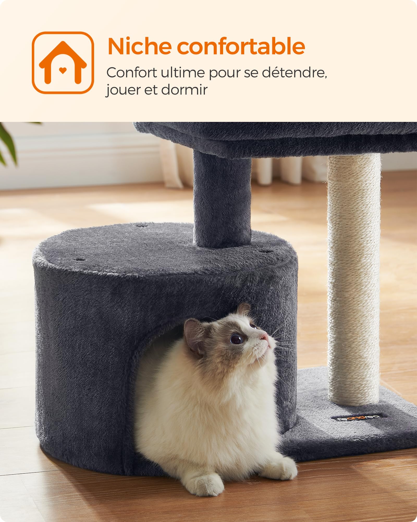 Feandrea Arbre à Chat avec Poteau en Sisal, Tour à Chat, Plateforme Rembourrée, Gris Anthracite PCT50GV1