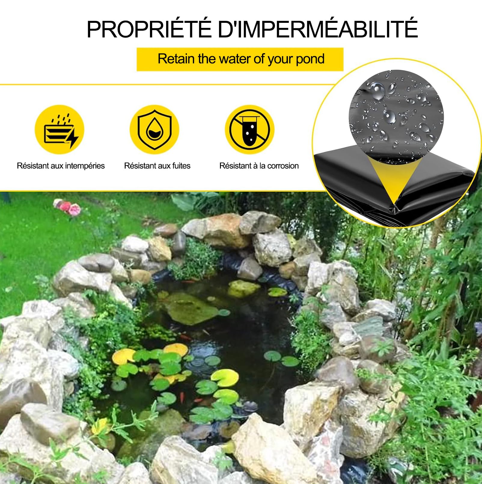 Rivestimento per laghetto, 2 x 7,5 m, impermeabile, in gomma, per stagni koi, cascate e piscine da giardino, flessibile, ideale per pesci e piante acquatiche