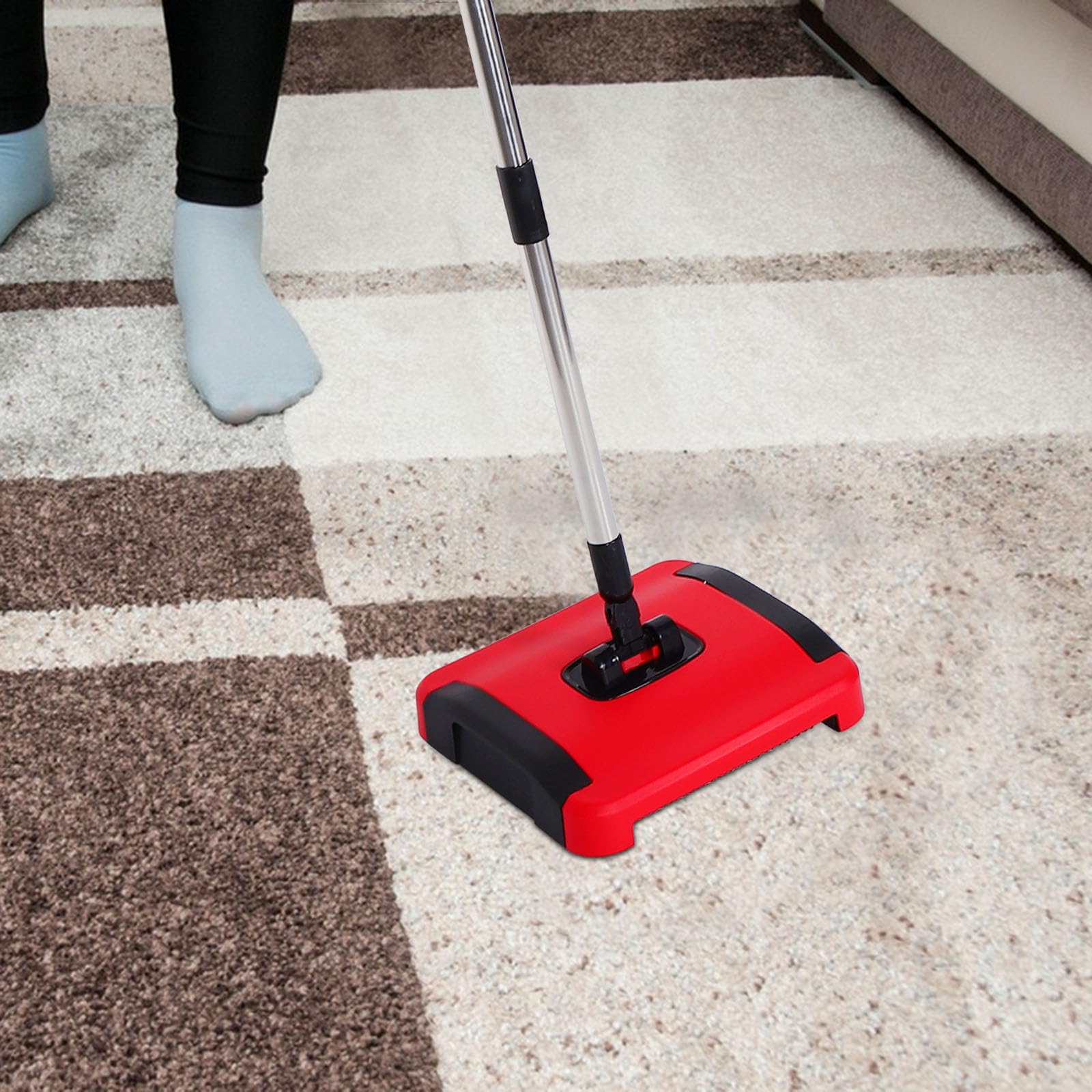 MAGICLULU Balai à Tapis Manuel Compact en Pp et Acier Inoxydable pour Nettoyage de Poussière et Débris, Balai de Nettoyage Réglable Multifonction pour Usage Domestique