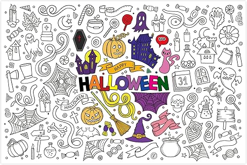 Póster gigante para colorear de Halloween, cartel grande para colorear de calabaza, boo, castillo de fantasma, color enorme en mantel de papel para
