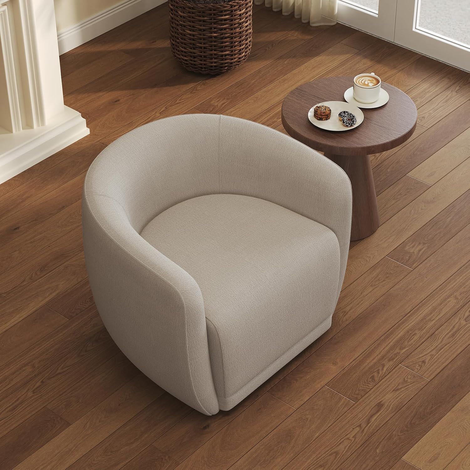 Leyu&Hafort Swivel Accent Chair, Upholstered Reading Armchair, Modern Living Room Chair, Club Living Room Chair for Bedroom, Office, Study, Apartment (Oatmeal)
