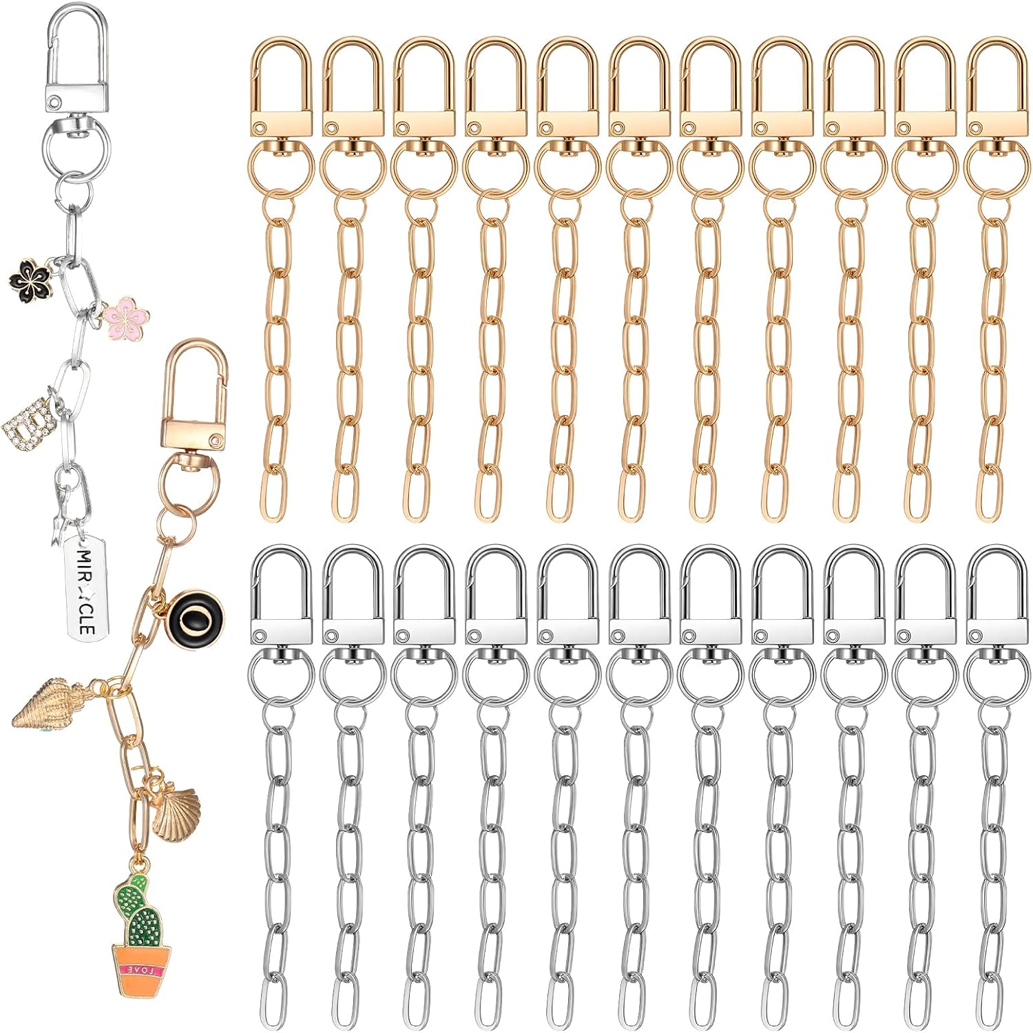 QFGasre Keychain Making Kit Lobster Claw Clasps Extender Chains DIY Craft Supplies Charms Lip Gloss Keychain Making Bag Charm Accessories Gift Crafts Gold Silver 22 Pcs