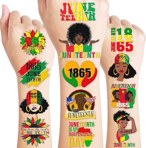96 PCS Juneteenth Temporary Tattoos Pre-Cut for Kids – African American Party Decorations Decor Party Favors, Black History Party Supplies, Juneteenth Accessories Women, Holiday Gifts Prizes