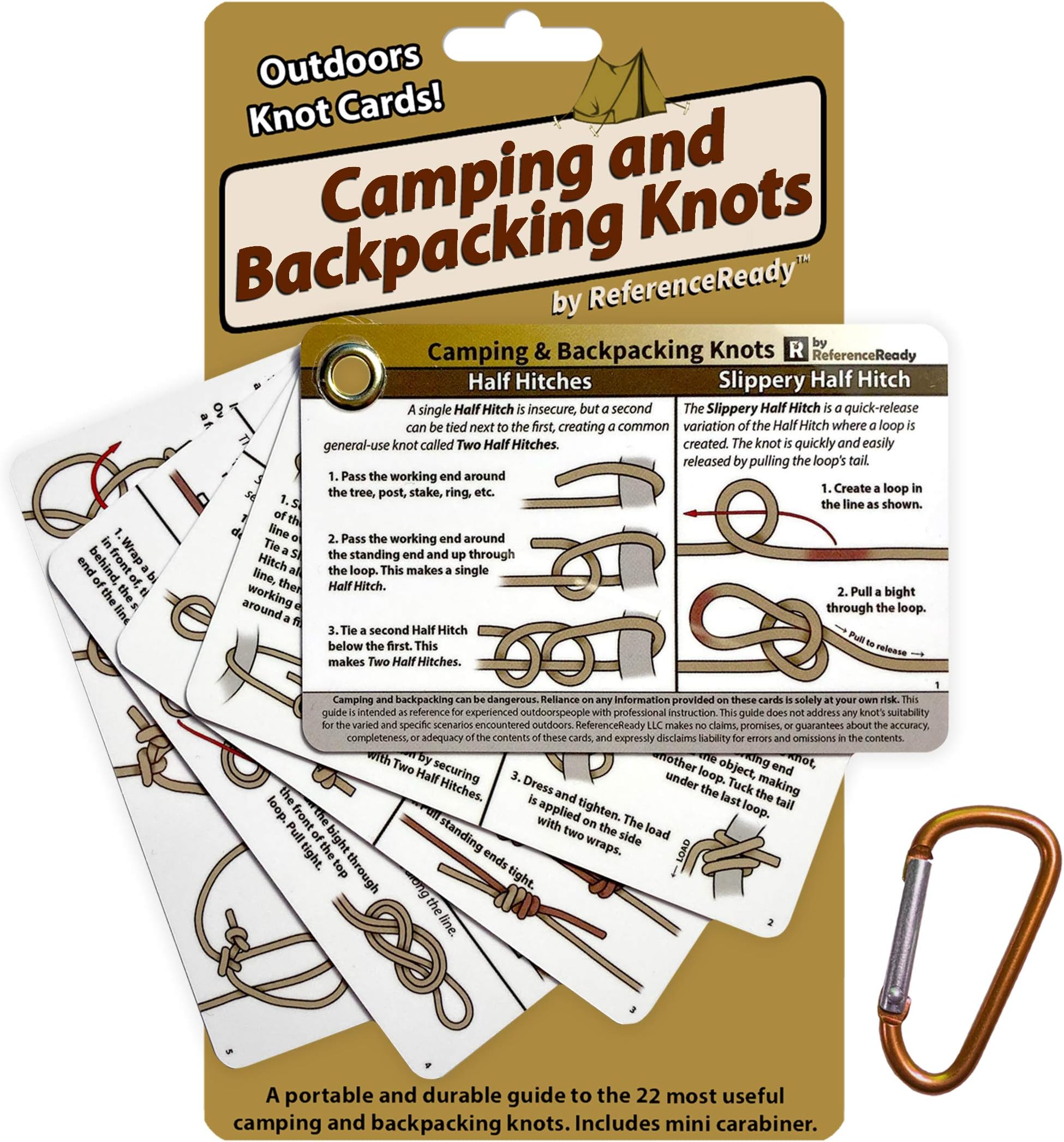 ReferenceReady Outdoor Knot Cards: 22 Knots – Camping, Backpacking, Scouts