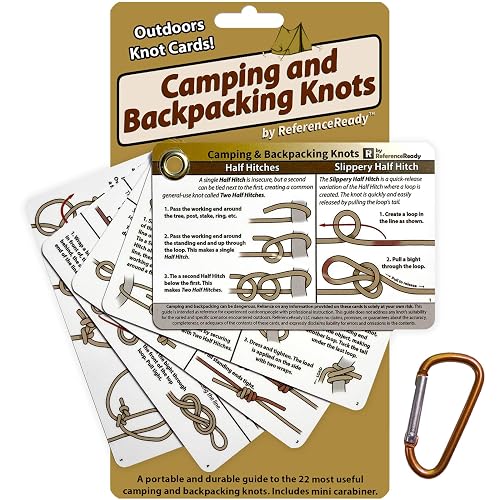 ReferenceReady Outdoor Knot Cards: 22 Knots – Camping, Backpacking, Scouts | Waterproof pocket guide with mini carabiner for camping, backpacking essentials, and safety survival gear & bushcraft
