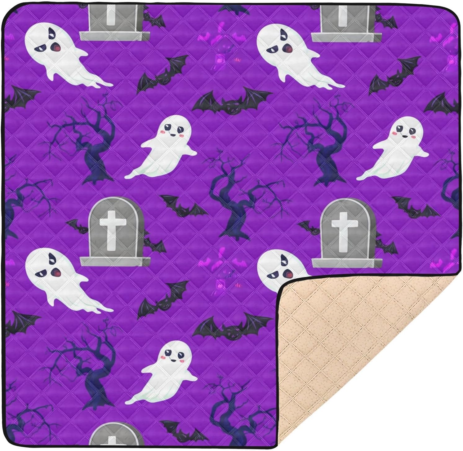 Halloween Ghosts and Bats Baby Play Mat, 50“ X 50” Washable Folding Crawling Mat, Baby Floor Mat, Soft, Non-Slip