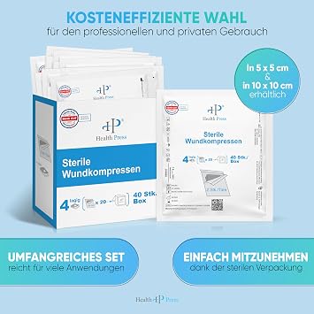 Health Press Sterile Dressings 5 x 5 cm 40 Wound Dressings (20 x 2 Pieces