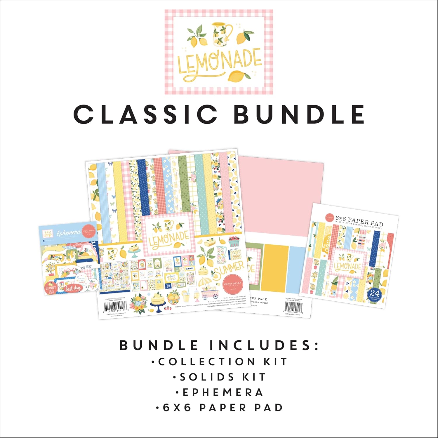 Carta Bella Lemonade: Classic Bundle Art Craft Kit with Summer Citrus Lemons for Scrapbooking and Cardmaking