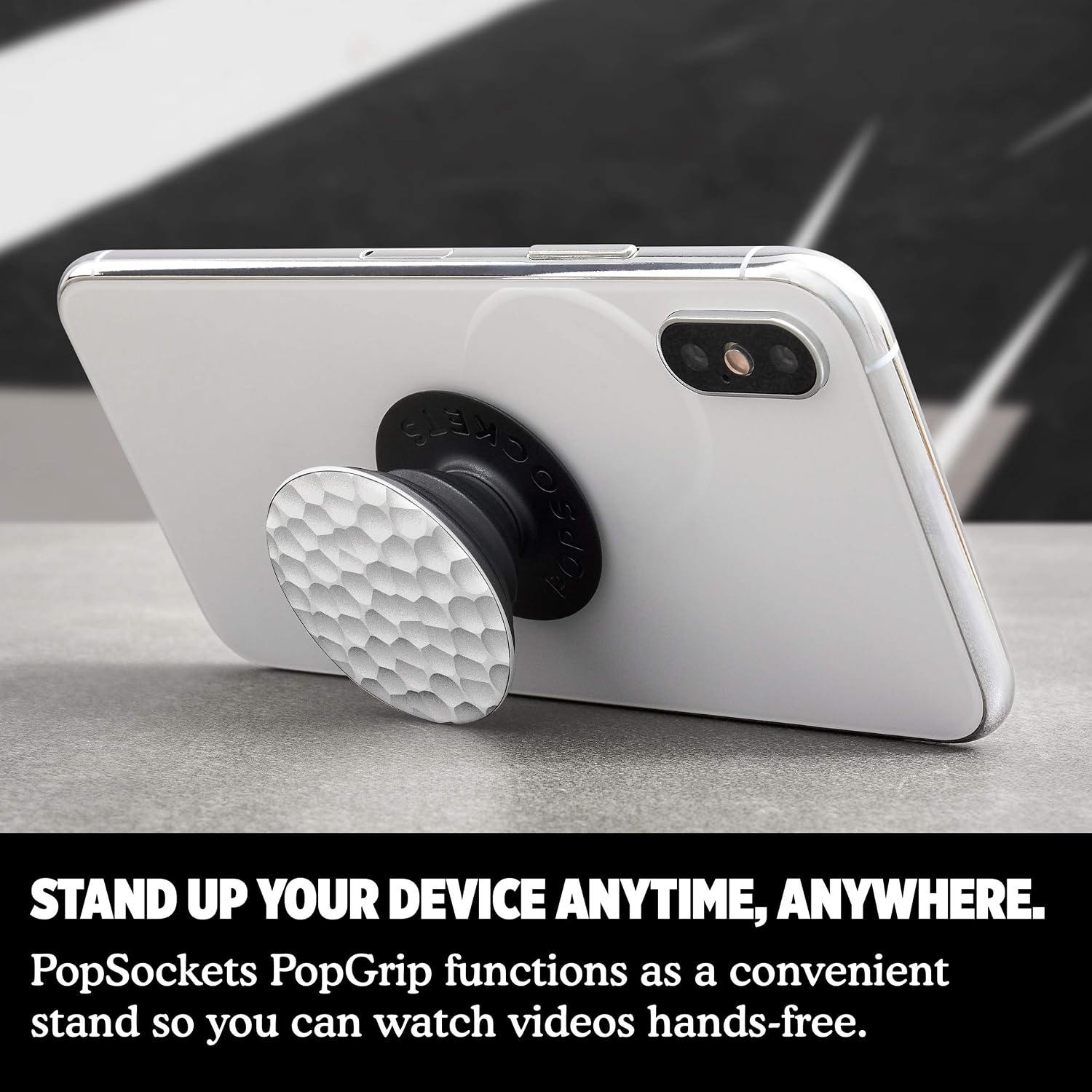 PopSockets: PopGrip Expanding Stand and Grip with a Swappable Top for Phones & Tablets - Hammered Metal Silver
