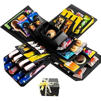 Surprise Box 5-Layer Creative Gift Box Explosion Box DIY Handmade Gift Box Explosion Box with Tape and Ribbon for Valentine's Day Gifts Birthday Wedding Anniversary Black