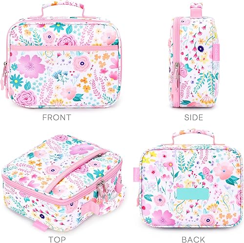 Miniatura 7 de mibasies Lonchera infantil para niñas pequeñas, bolsa de almuerzo aislada y reutilizable para la escuela, color rosa flor
