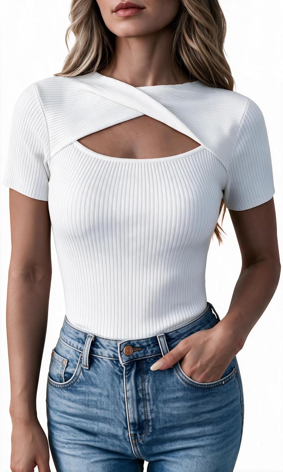 Zeagoo Womens Short Sleeve T Shirts 2026 Summer Casual Knit Slim Fit Trendy Basic Cute Sweater Tops