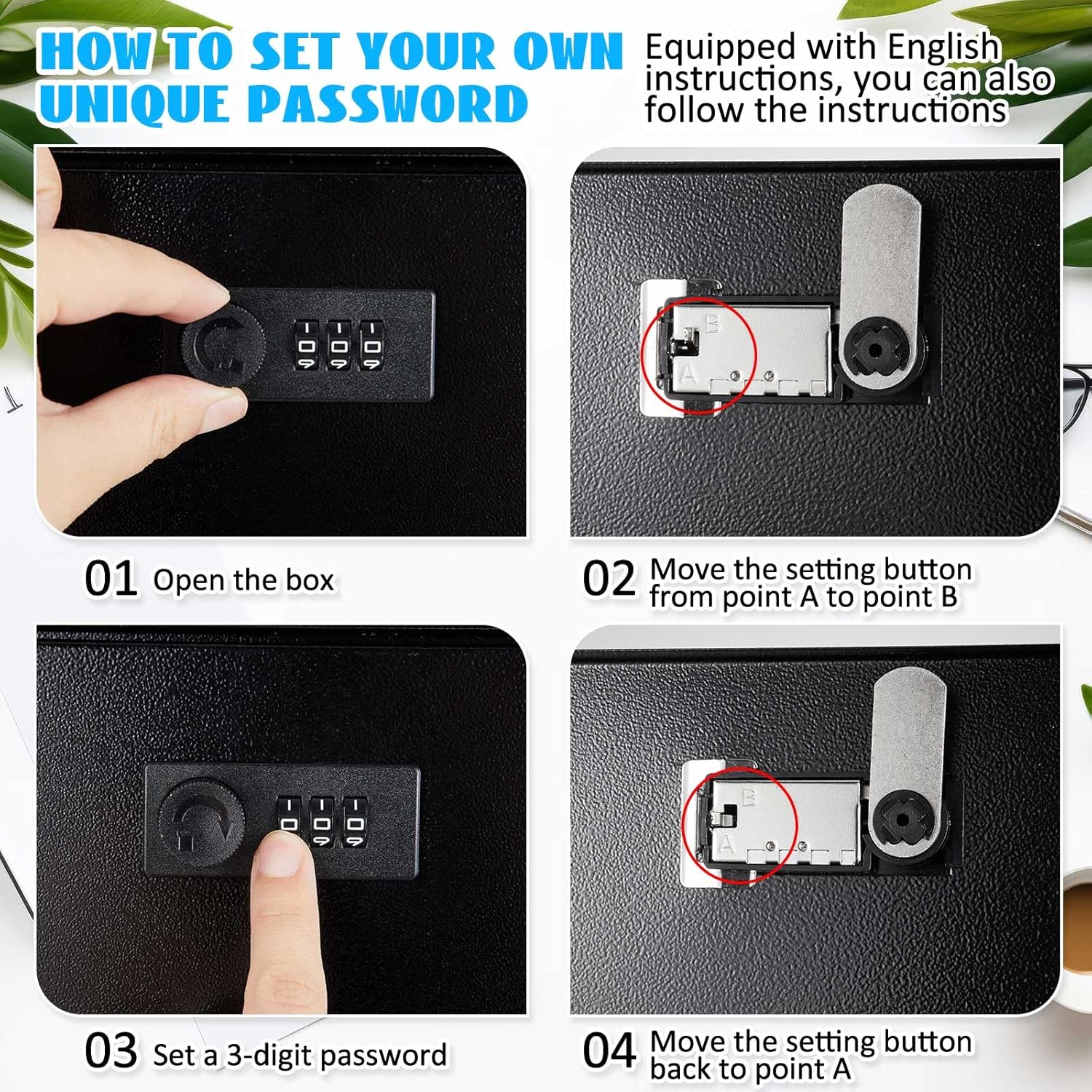 Wall Mount Mailbox with Combination Lock Large Locking Security Mailbox for Outside Secured Mail Drop Lockable Hanging Metal Postbox Collection Box(Black,16.2 x 11.2 x 4.7 Inches)