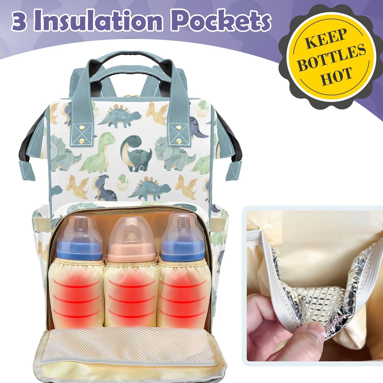 Dinosaur Personalized Name Nappy Bag Large Capacity Baby Diaper Bags, Color Green Monogram Daypack Custom Name Backpack Casual Daypack Bag Gifts for Nephew Son Grandson