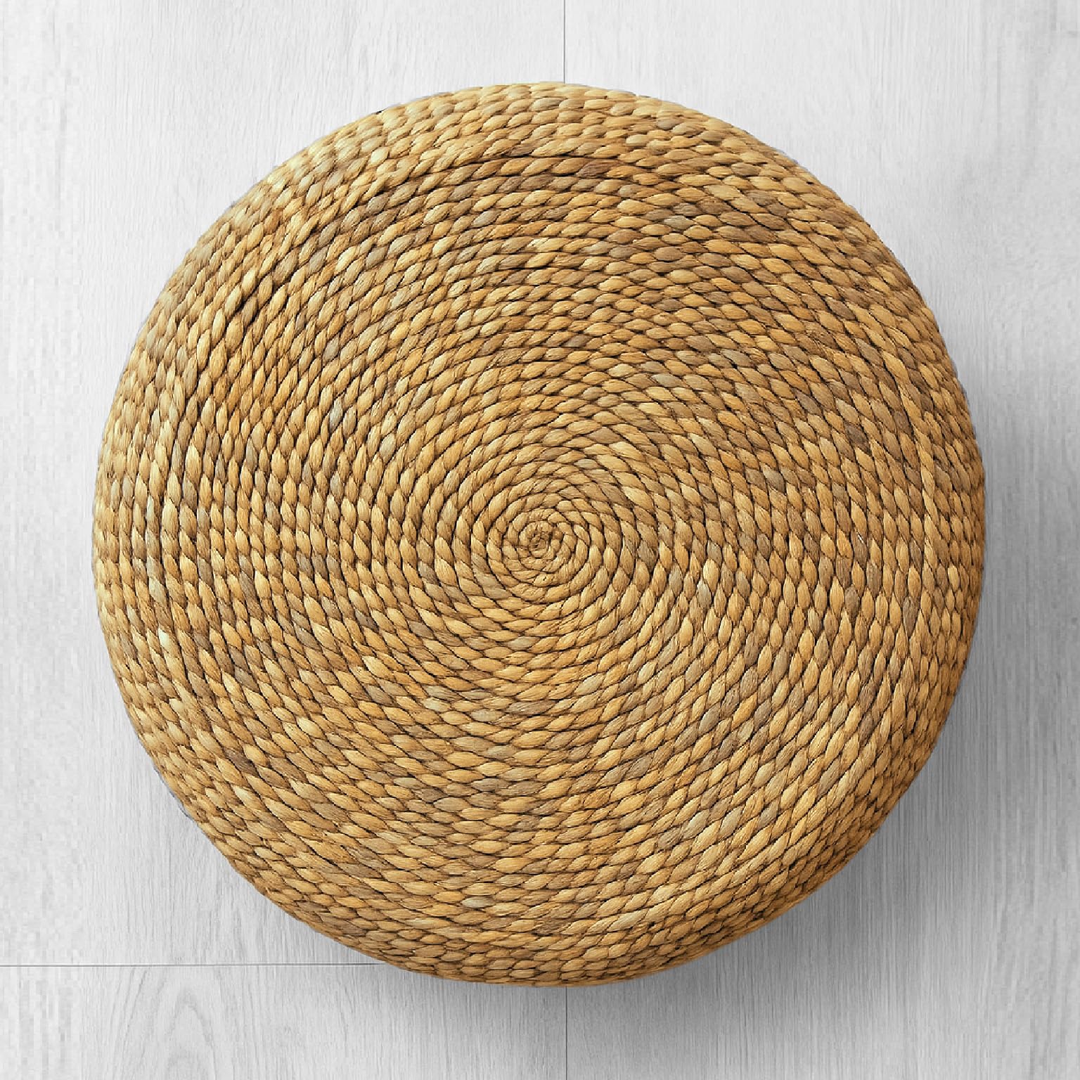 TIENDA EURASIA - Puff Redondo de Suelo | Material de Trenzado Natural | Diseño Nórdico | Medida Ø 55 cm x 15 cm | Ideal para Decoración de Interior y Exterior