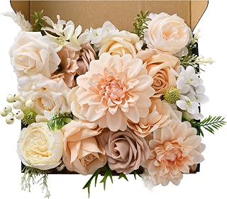 Artificial Flower Box, 31PCS Silk Floral Stems,Neutral Ivory & Champagne