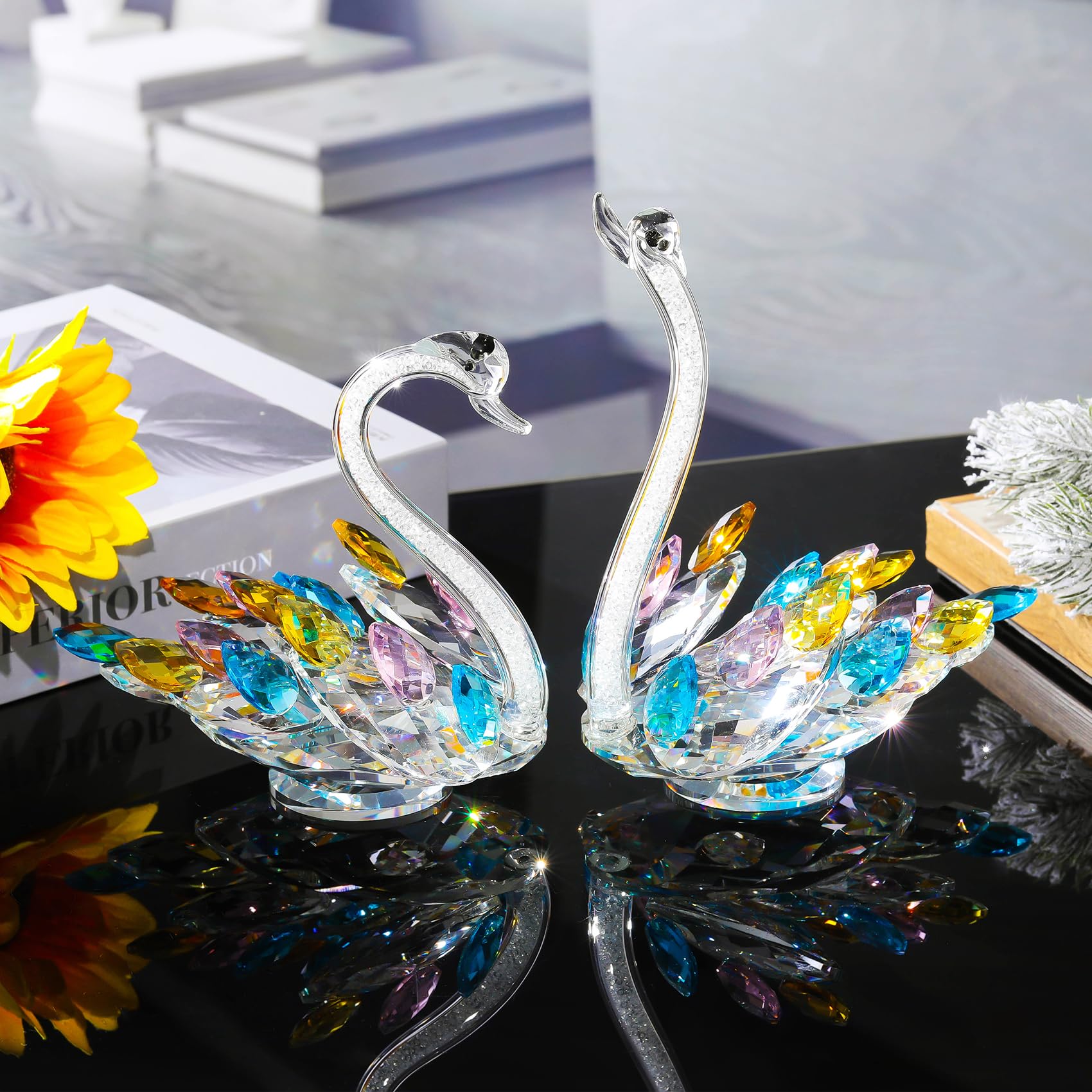 Amazon.com: Ornalrist Set of 2 Crystal Colorful Swans Wedding