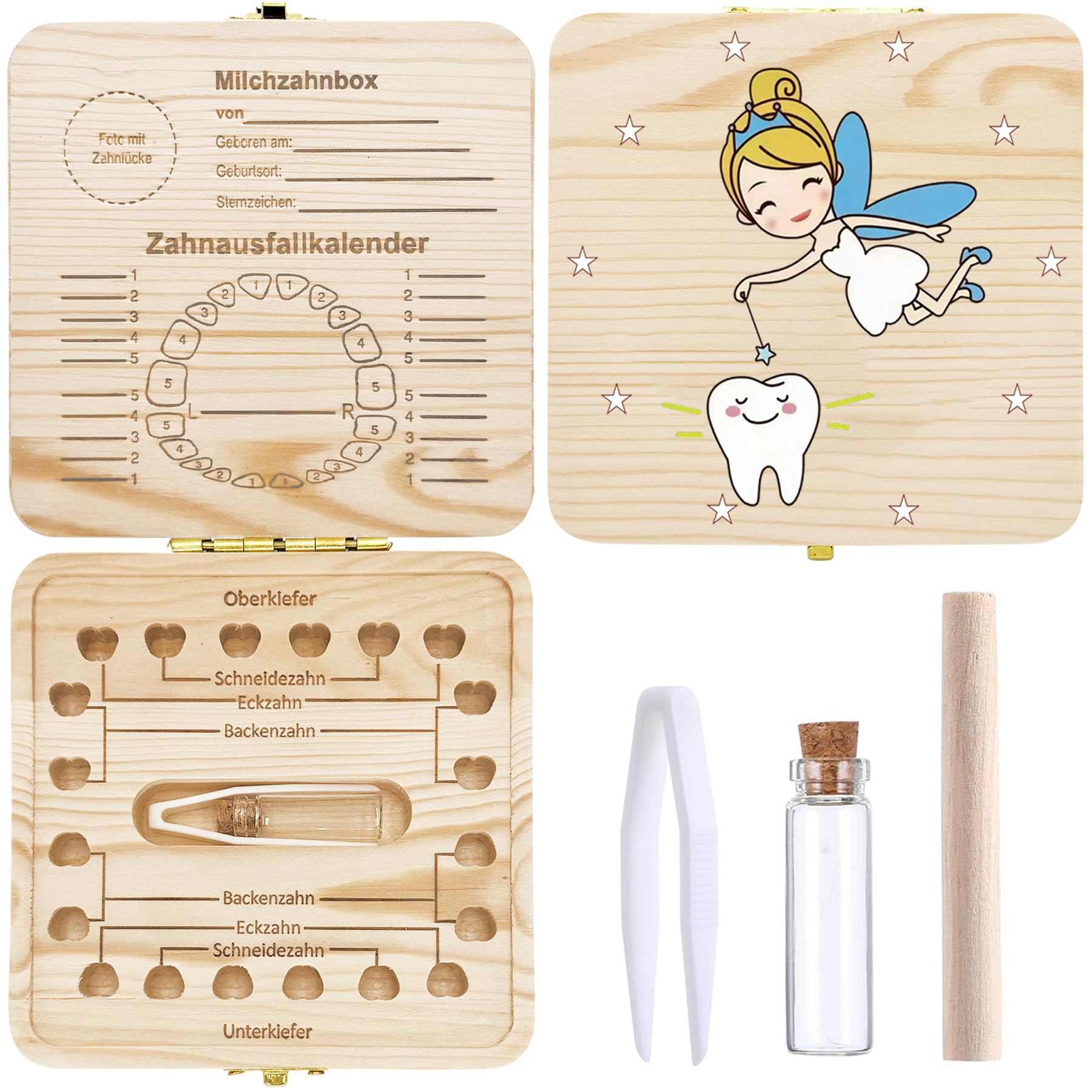Shengruili Zahnbox Holz Milchzähne Box,Milchzahndose,Zahnbox für Milchzähne,Milchzahndose Mädchen,Aufbewahrungsbox für Baby-Zähne,Zahnschachtel milchzähne