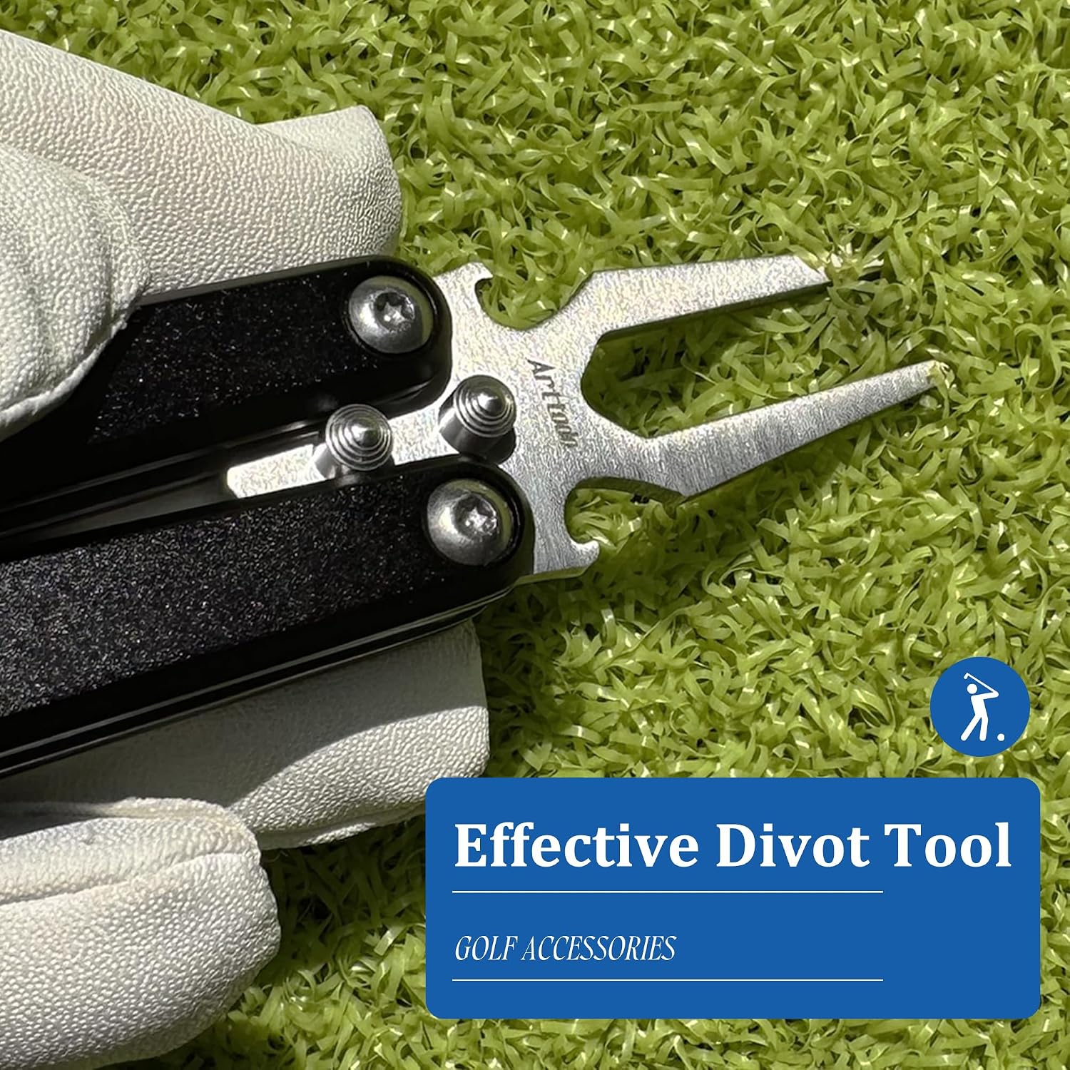 Golf Divot Repair Tool, Foldable Stainless Steel with Bottle Opener, Black | Foldable Butterfly Design, Lightweight and Portable, Golf Accessory for Golfer, Perfect Golf Gift