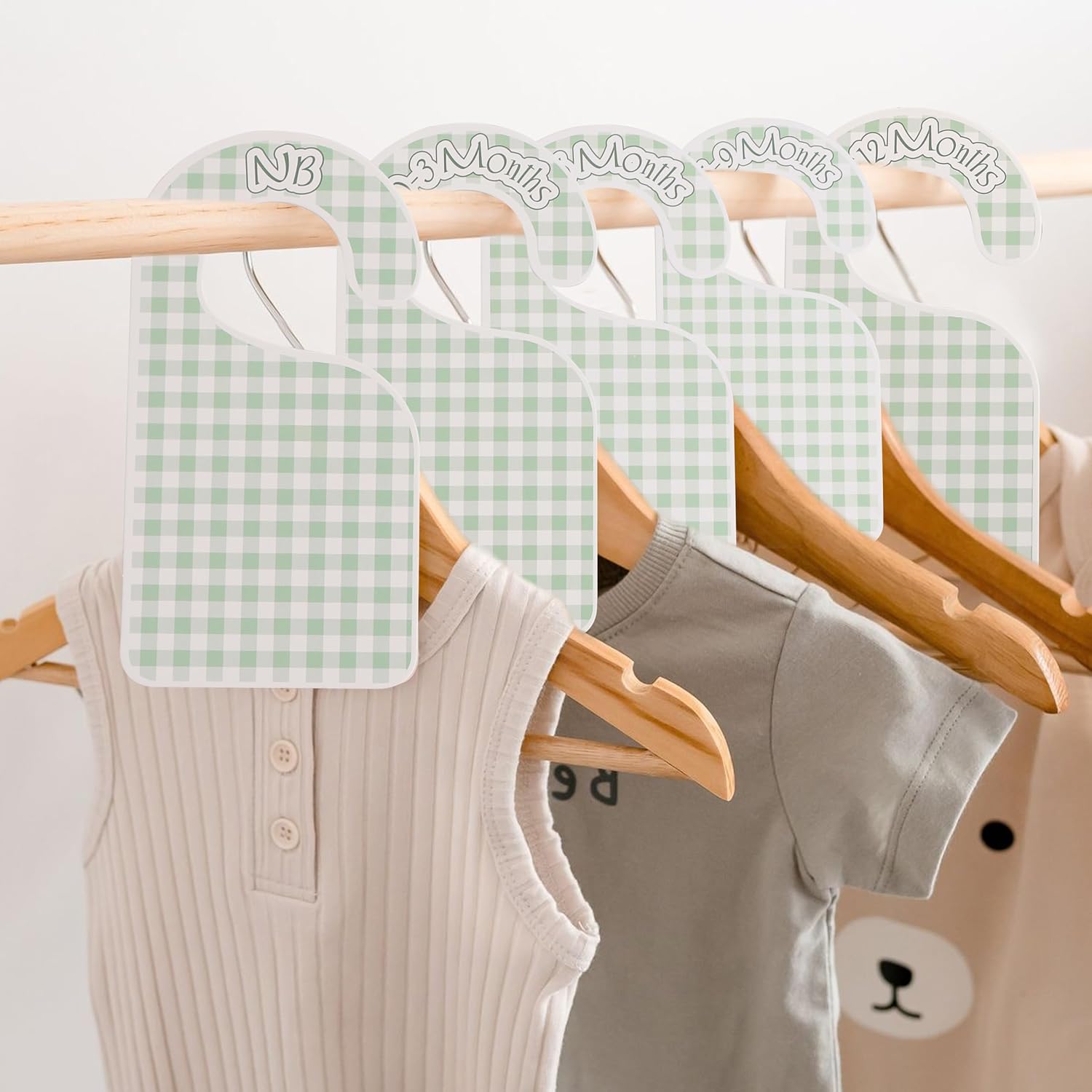 Green Gingham Baby Closet Dividers - Baby Clothes Nursery Size Organizer,Nursery Closet Dividers Newborn-24 Months (Green)